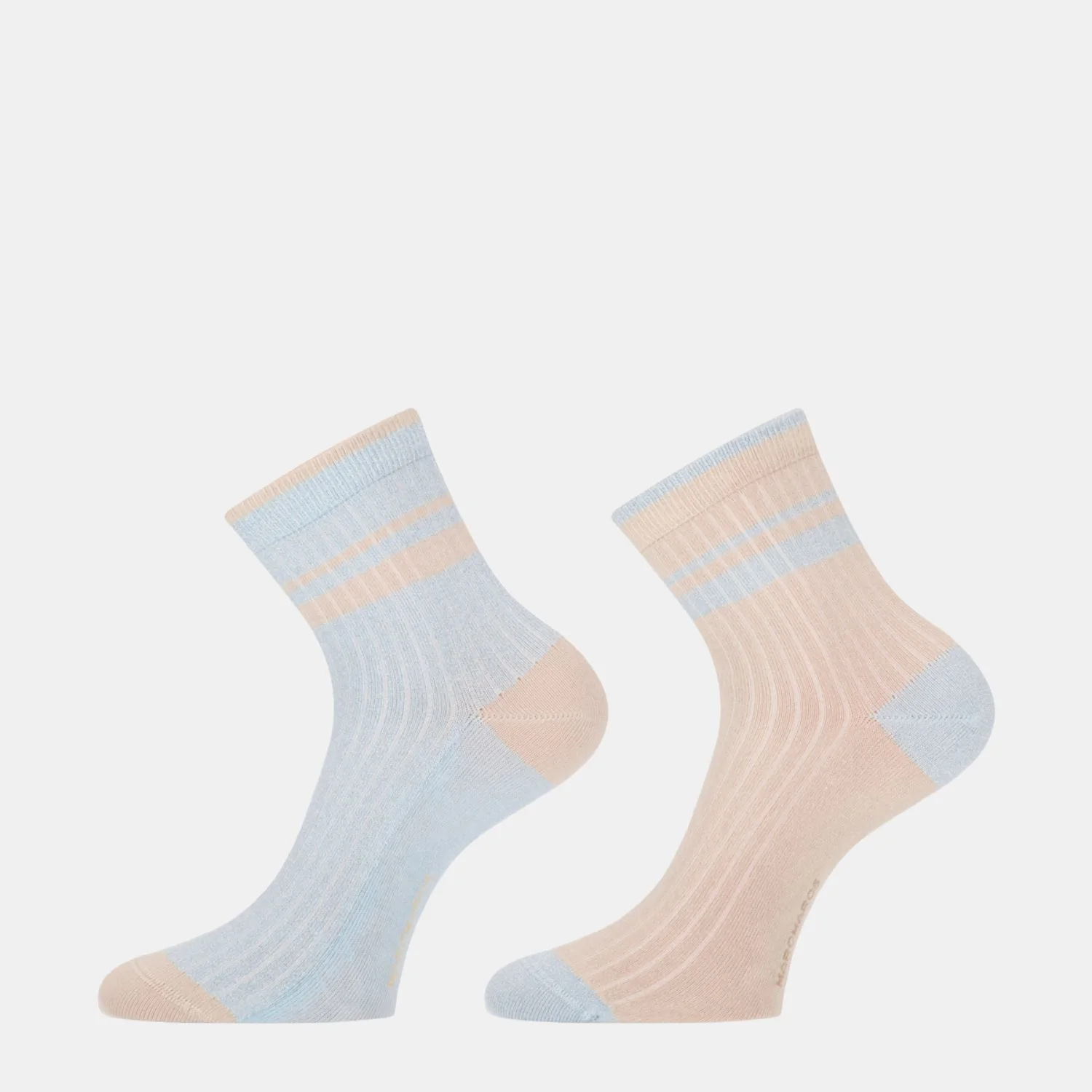 2 - Pack Dames Korte Sokken Bamboe met Lurex 101052018 7004 Beige L Blue L
