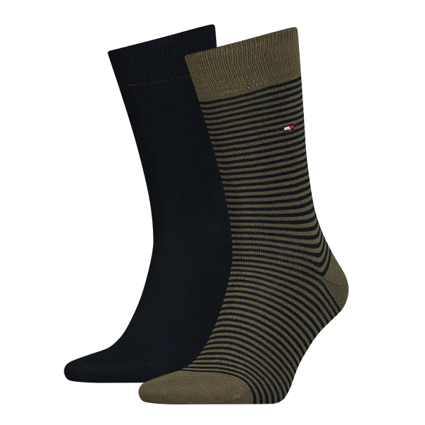 2 - Pack Small Stripe Sok 342029001 002 olive