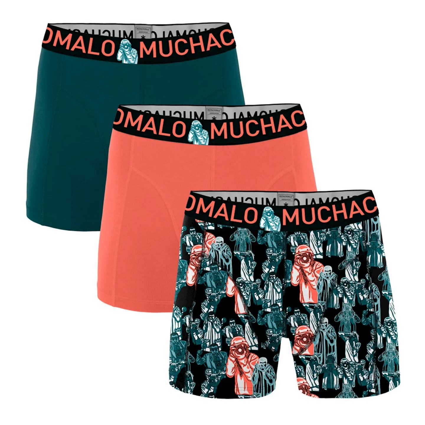 3 - Pack Camra Short CAMRA1010 07 Print/Coral/Green