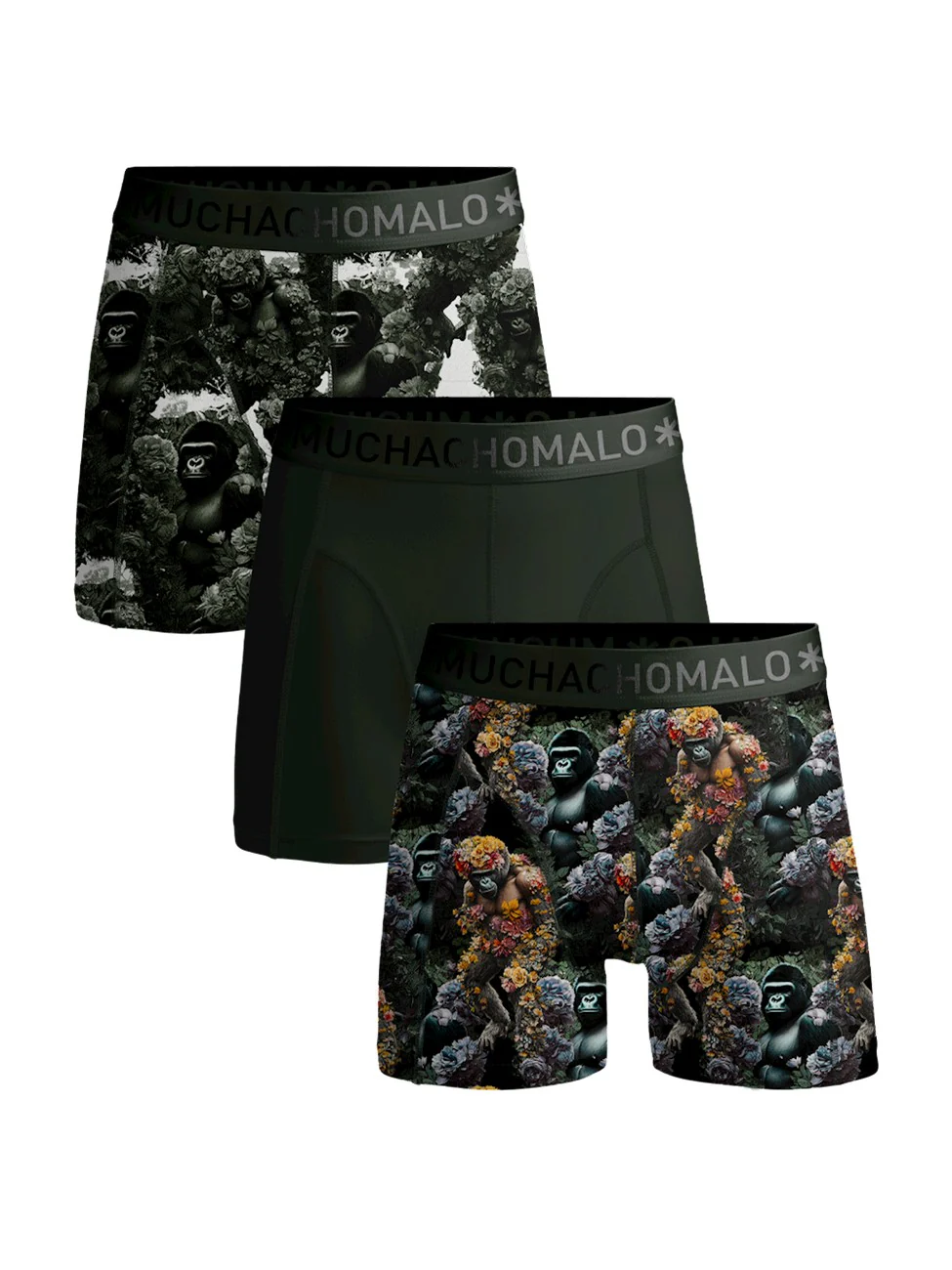3 - Pack Gorilla Boxer Shorts U-GORILLA1010 01 Print/Print/Solid