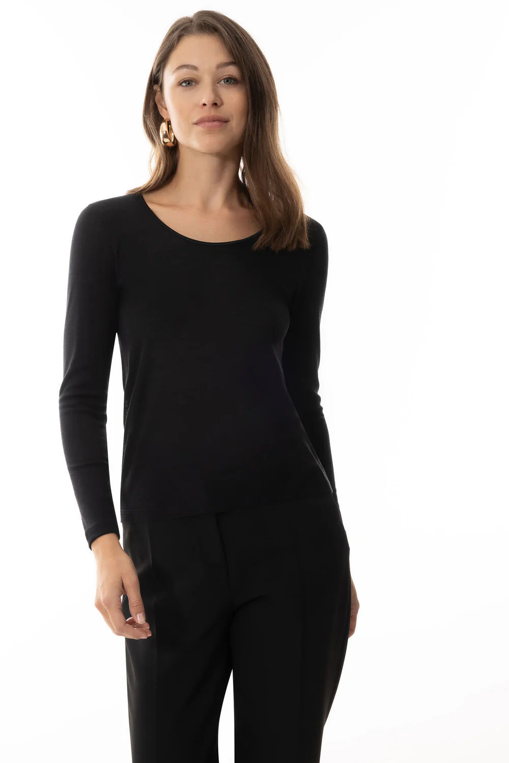 T-shirt Lange Mouw Wol/Zijde 66577 3 schwarz