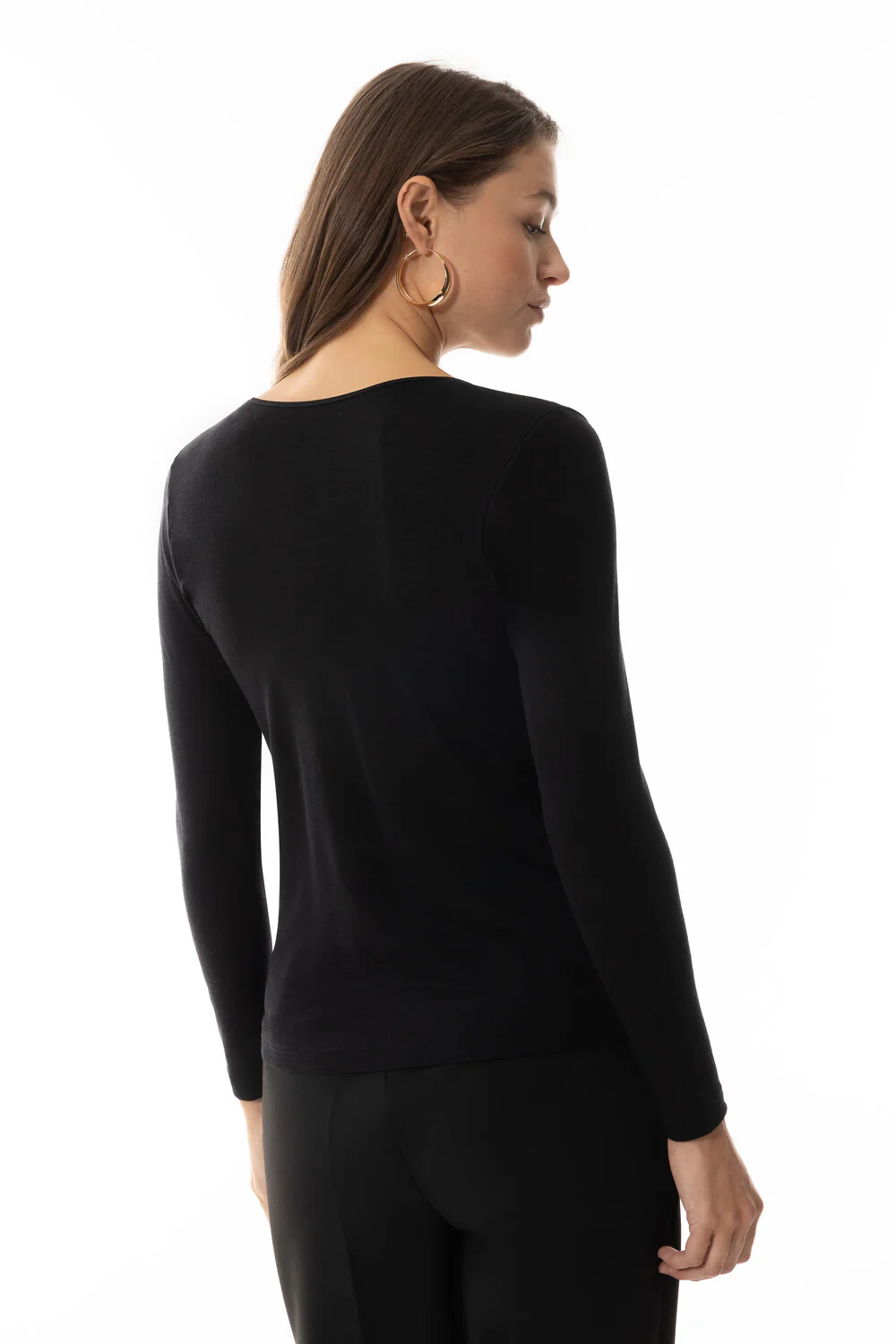 T-shirt Lange Mouw Wol/Zijde 66577 3 schwarz - Image 2