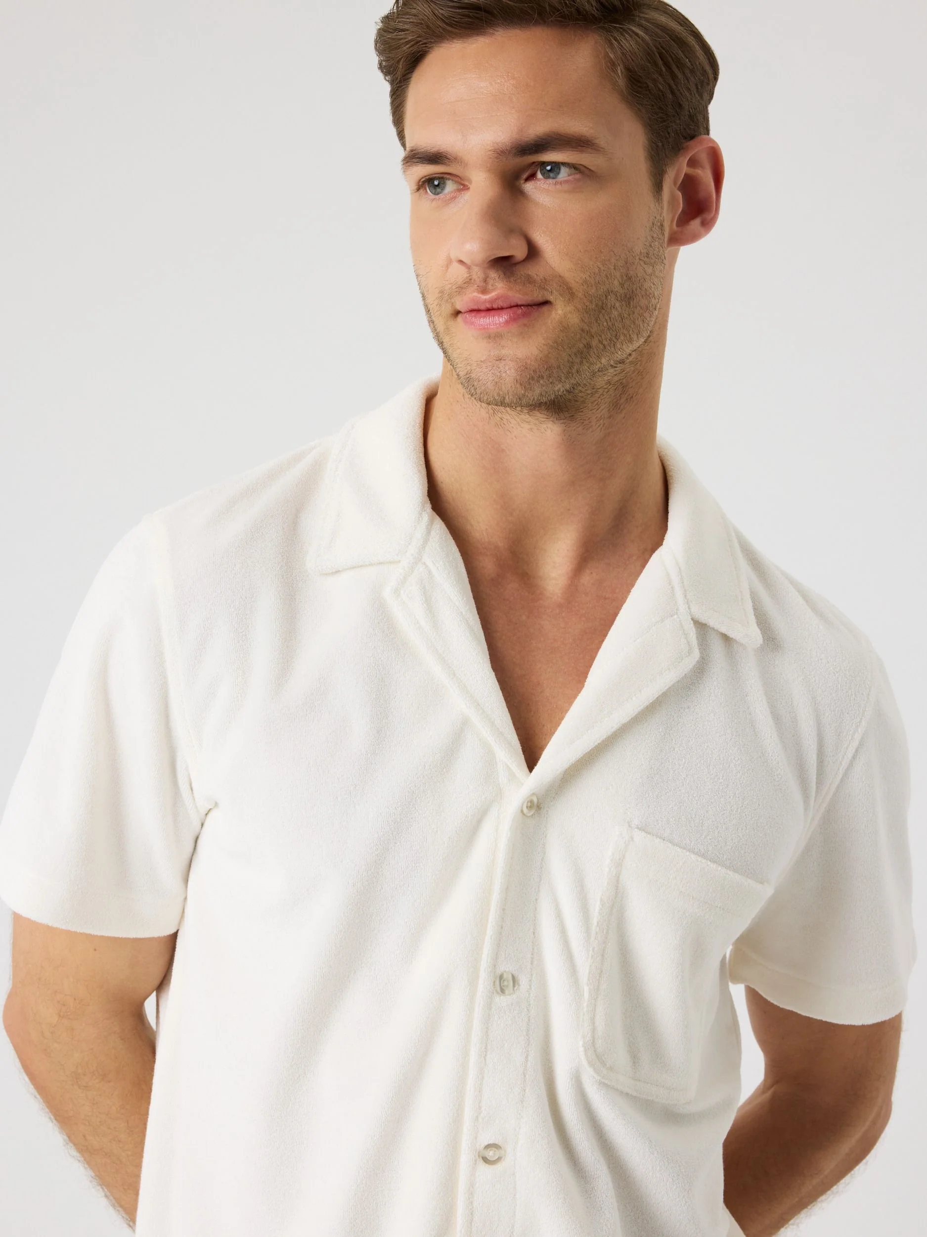 Toweling Pool Shirt 10005939 BE060 Tofu - Image 3