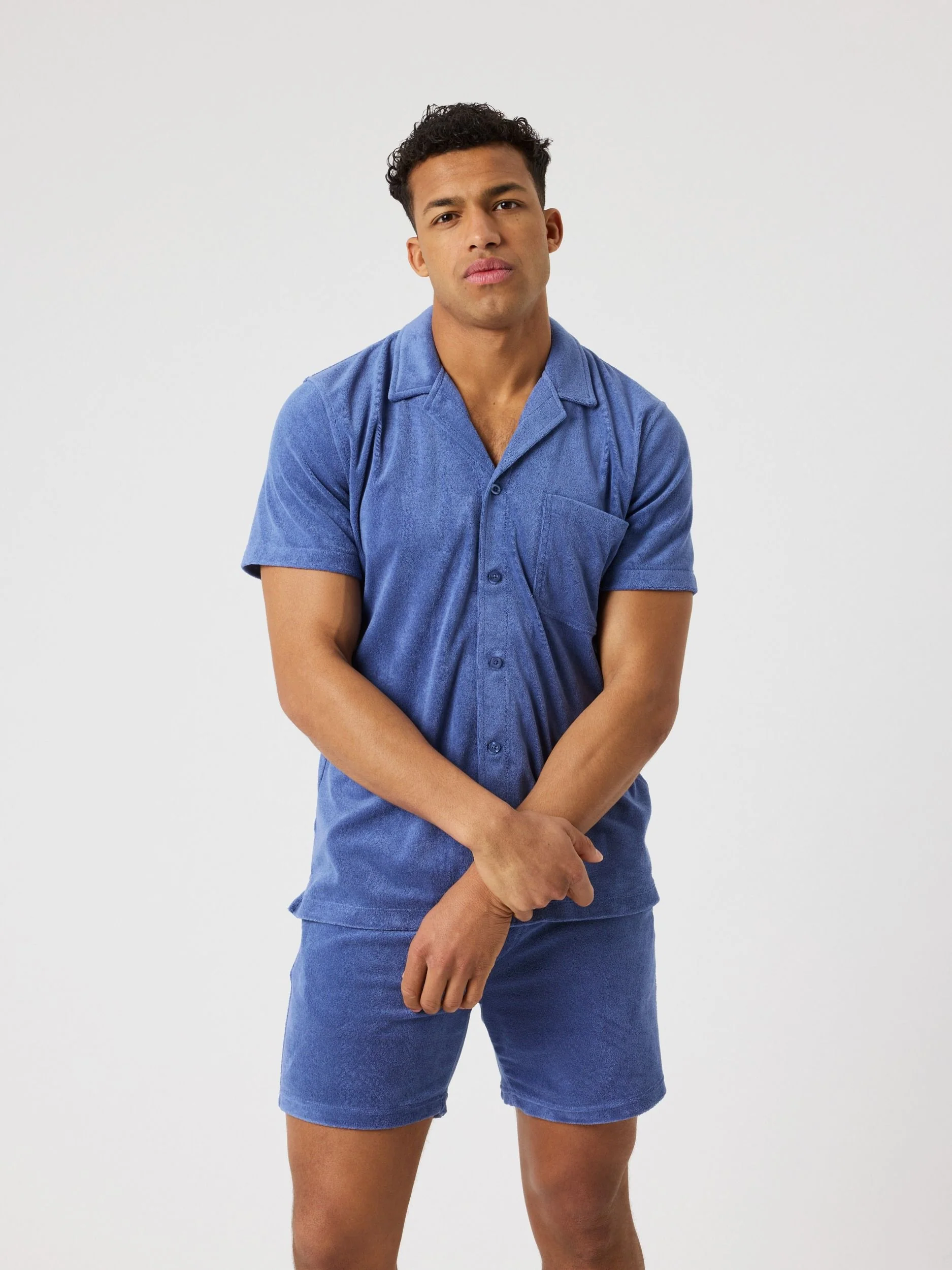Toweling Pool Shirt 10005939 BL191 Coastal Fjord - Image 5